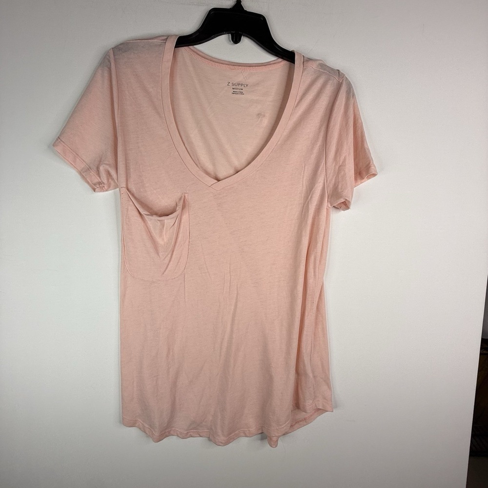 Z Supply V Neck Women's Pink T-shirt Pocket Medium